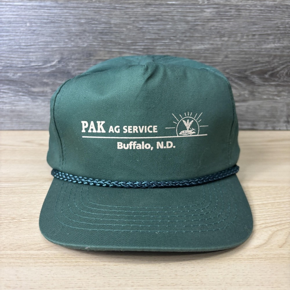 Vintage PAK Ag Service‎ Hat Cap Snap Back One Size Green Advertising Buffalo ND
